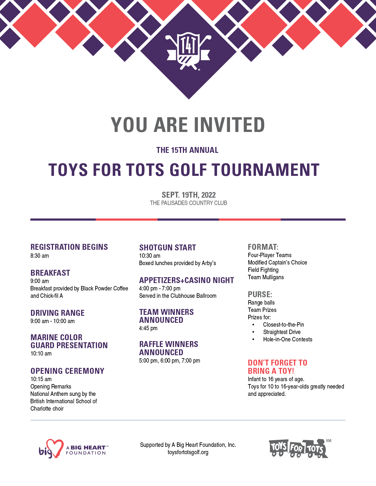 Toys for Tots Golf Tournament Itinerary